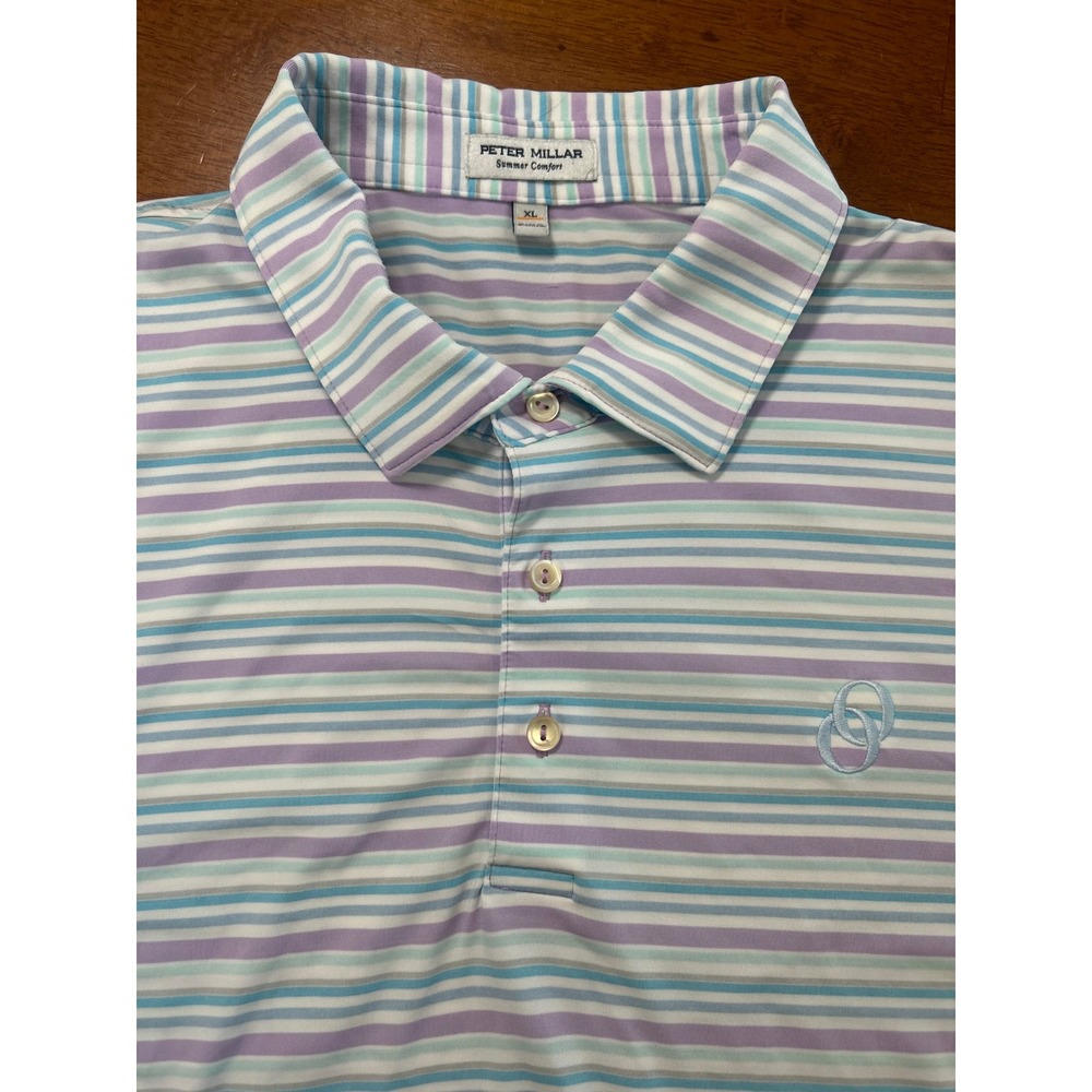Peter Millar Polo Mens XL Purple Blue Striped Summer Comfort Performance Golf